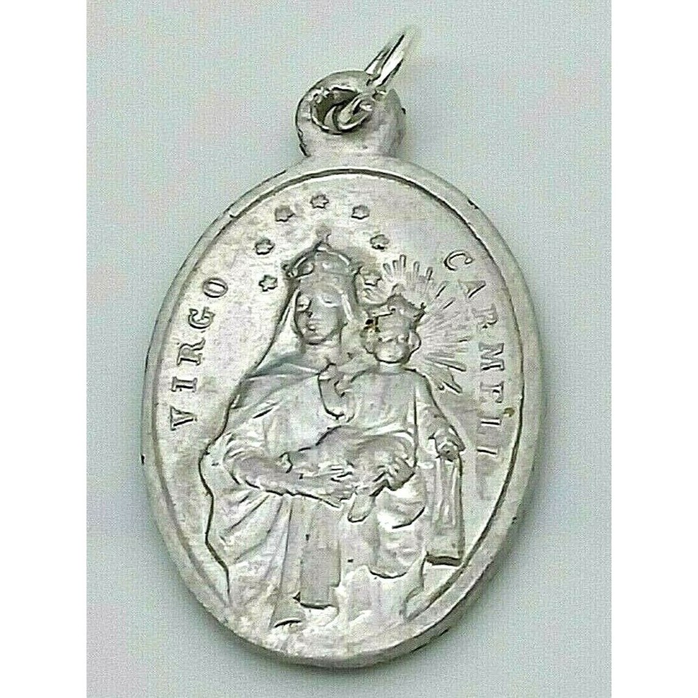 Vintage Sacred Heart of Jesus Virgo Carmeli Catholic Medal France Silver Tone
